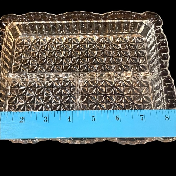 Vintage Relish or Serving Divided Pressed Glass Diamond Cubist Dish Tray - Picture 4 of 10